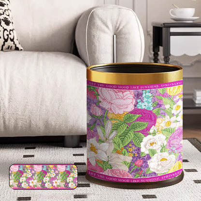 Blooming Flower Doubl Barrel Leather Trash Bin - A - Standard-Yellow Circle - 9"W x 9"L x 10"H - image 1