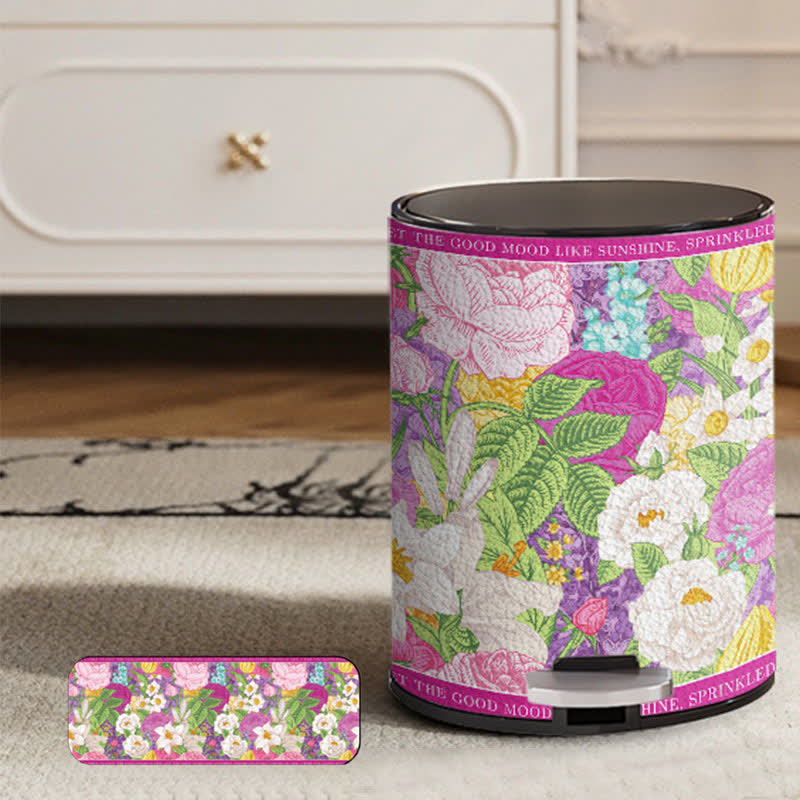 Blooming Flower Doubl Barrel Leather Trash Bin - A - Foot-operated - 9"W x 9"L x 12"H - image 5