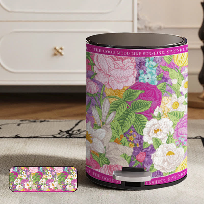 Blooming Flower Doubl Barrel Leather Trash Bin - A - Foot-operated - 10"W x 10"L x 15"H - image 4