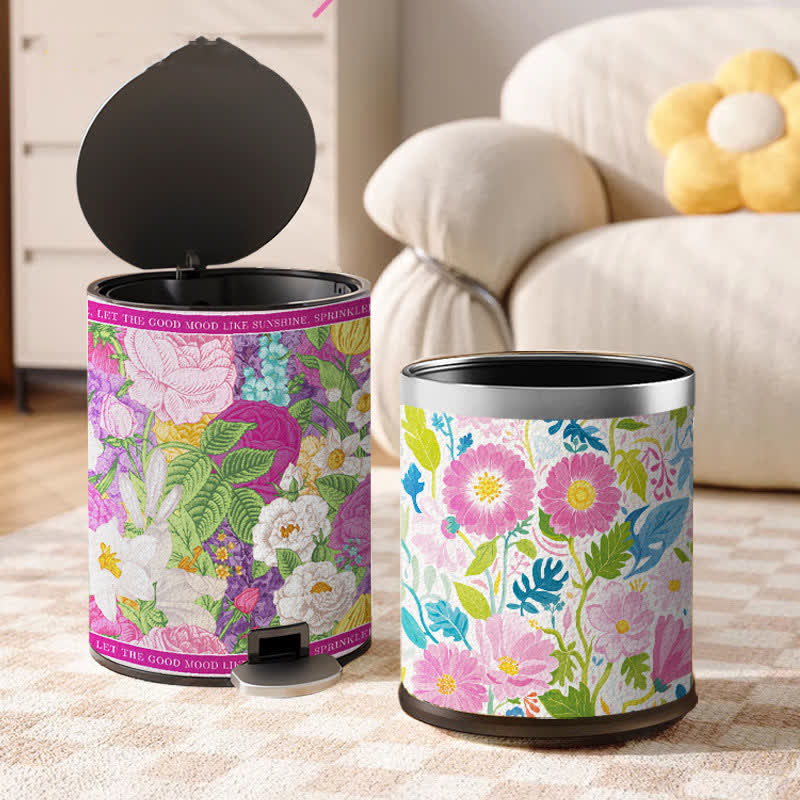 Blooming Flower Doubl Barrel Leather Trash Bin - image 0