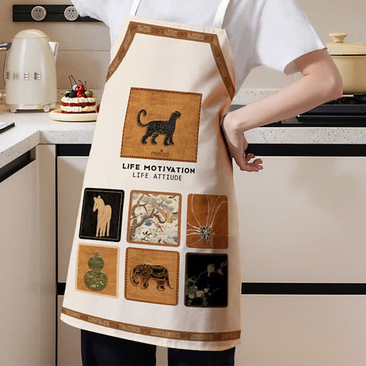 Vintage Animal Pattern Waterproof and Oil Resistant Apron - As pictures - image 0