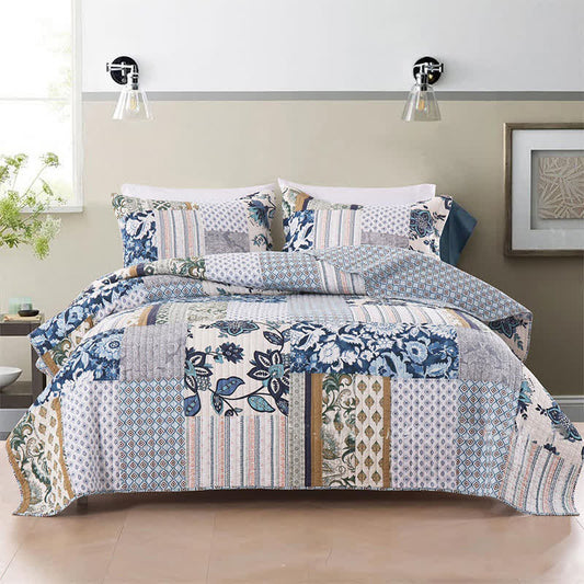 Quilted Floral Patchwork Cotton Bedding Set(3PCS) - King - image 0