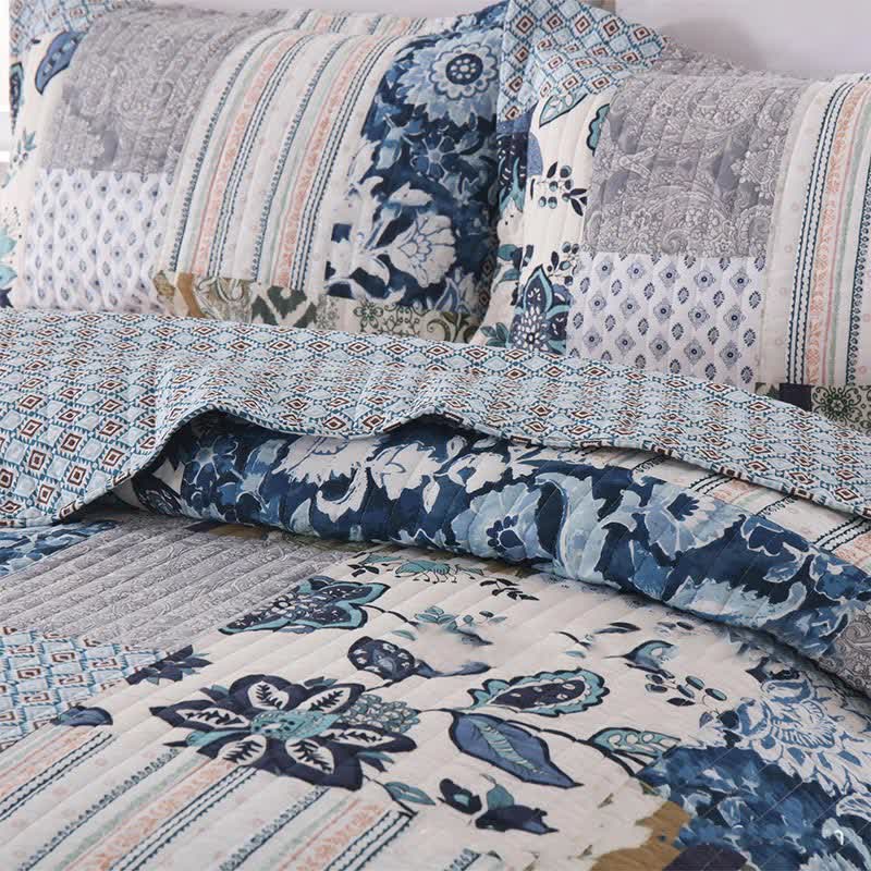 Quilted Floral Patchwork Cotton Bedding Set(3PCS) - image 2