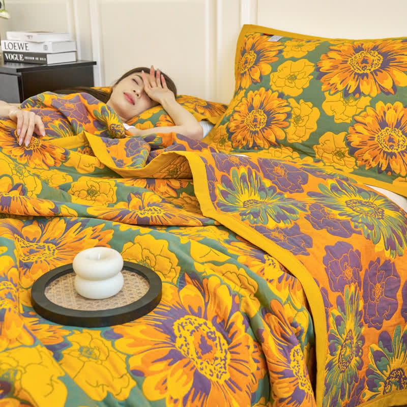 Cotton Gauze Reverisible Blomming Flower Quilt - image 4