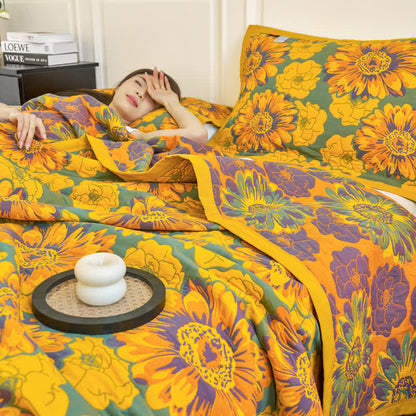 Cotton Gauze Reverisible Blomming Flower Quilt - image 4