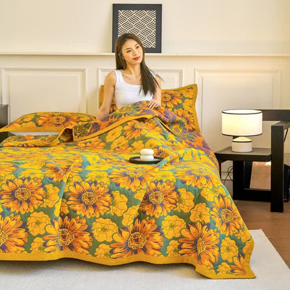 Cotton Gauze Reverisible Blomming Flower Quilt - image 1