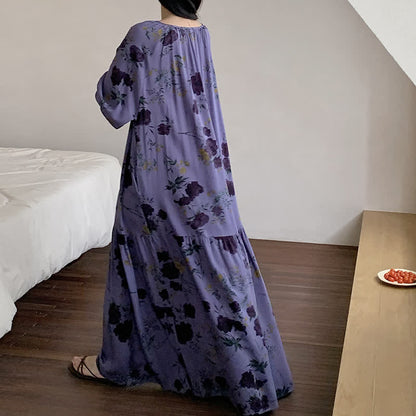 Retro Floral Breathable Soft Long Nightdress - image 1