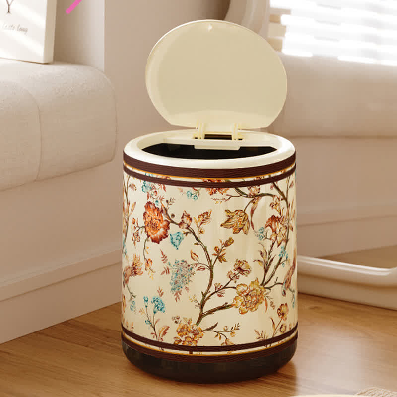 Decorative Elegant Floral Durable Trash Bin - C - Press-to-open - 9"W x 9"L x 12"H - image 5