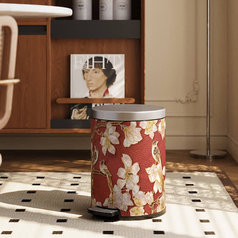Floral Bird Luxurious Leather Trash Bin - image 5