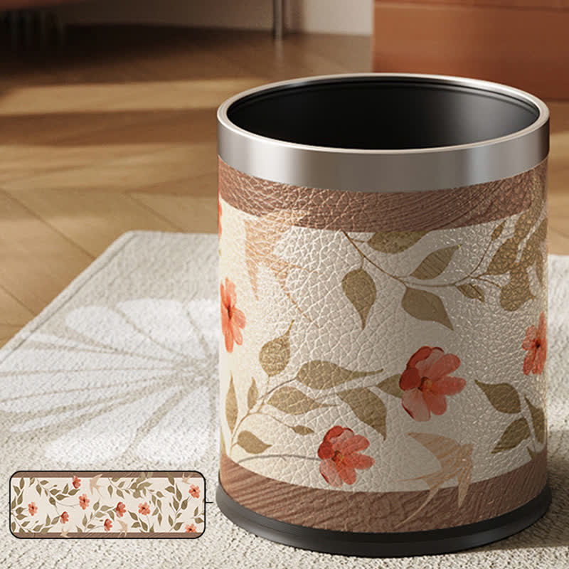 Floral Bird Luxurious Leather Trash Bin - B - Standard-Silver Circle - 9"W x 9"L x 10"H - image 10