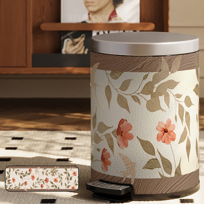 Floral Bird Luxurious Leather Trash Bin - B - Foot-pedal - 11"W x 11"L x 14"H - image 12