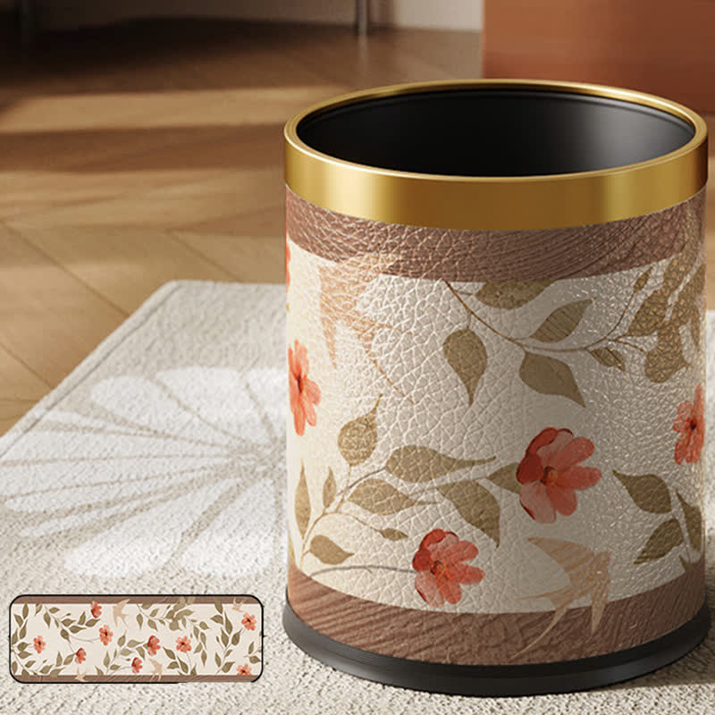 Floral Bird Luxurious Leather Trash Bin - B - Standard-Yellow Circle - 9"W x 9"L x 10"H - image 9