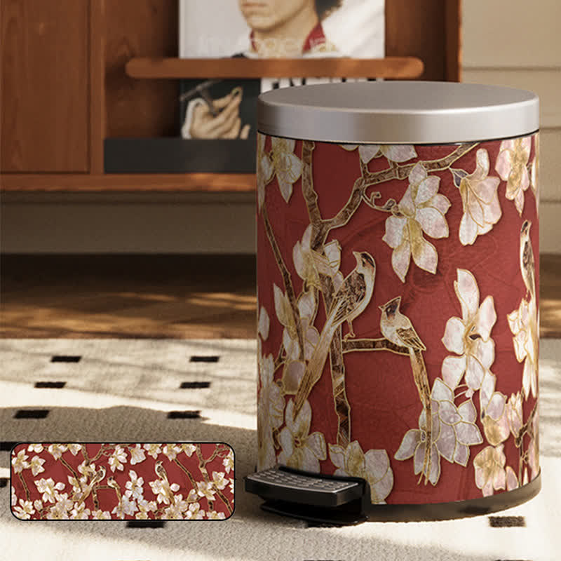 Floral Bird Luxurious Leather Trash Bin - image 7
