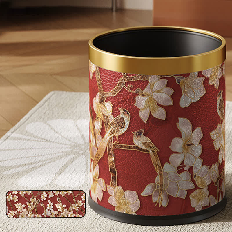 Floral Bird Luxurious Leather Trash Bin - A - Standard-Yellow Circle - 9"W x 9"L x 10"H - image 1