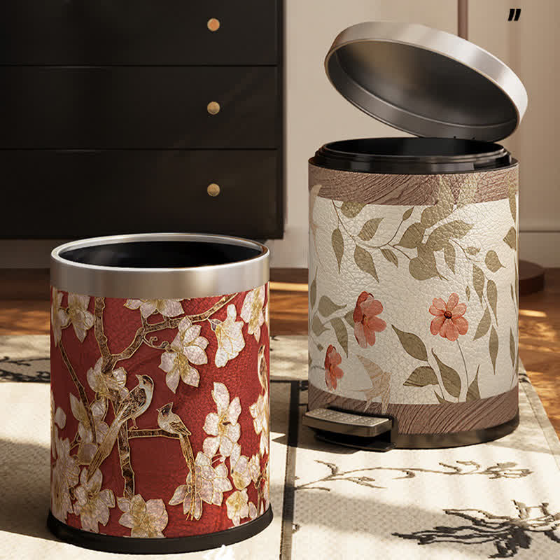Floral Bird Luxurious Leather Trash Bin - image 0