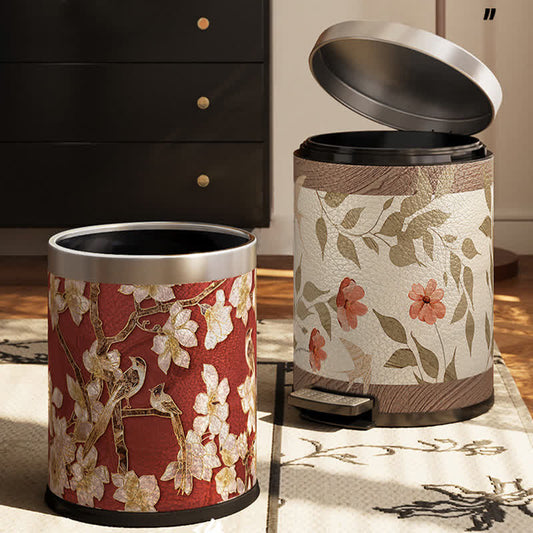 Floral Bird Luxurious Leather Trash Bin - image 0