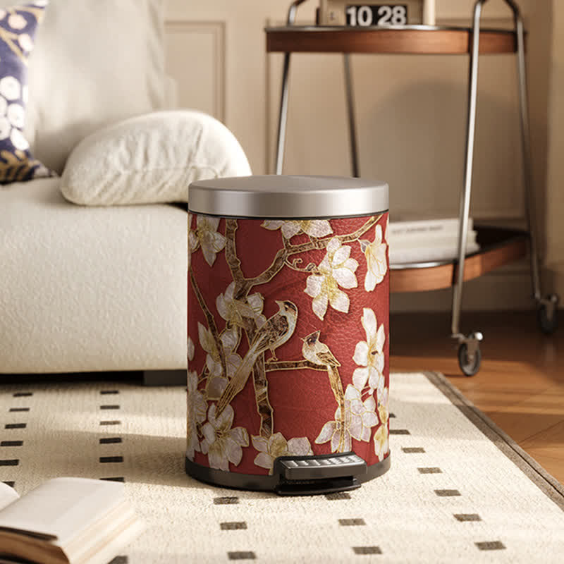 Floral Bird Luxurious Leather Trash Bin - image 6