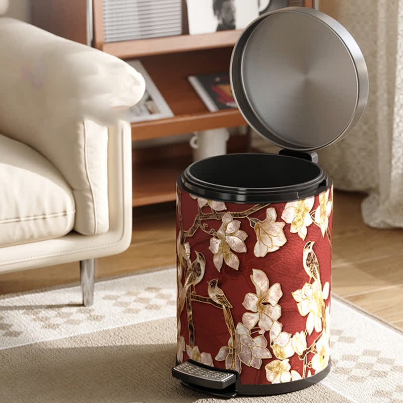 Floral Bird Luxurious Leather Trash Bin - image 4