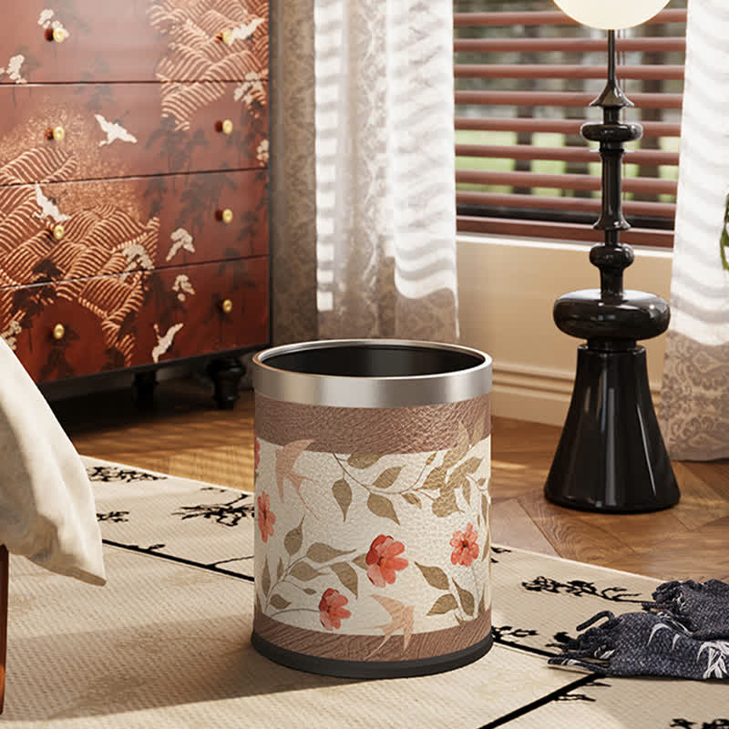 Floral Bird Luxurious Leather Trash Bin - image 8