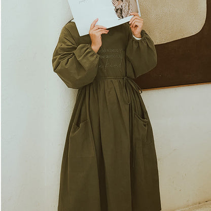 Long Sleeve Loose Breathable Kitchen Apron - Green - image 6