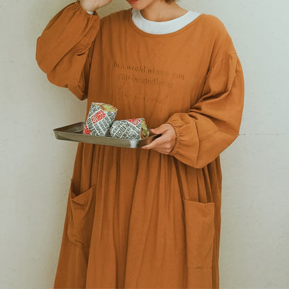 Long Sleeve Loose Breathable Kitchen Apron - Brown - image 3