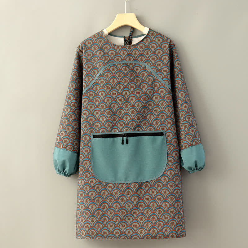 Vintage Long Sleeve Stain Resistant Canvas Kitchen Apron - A - Blue - image 5