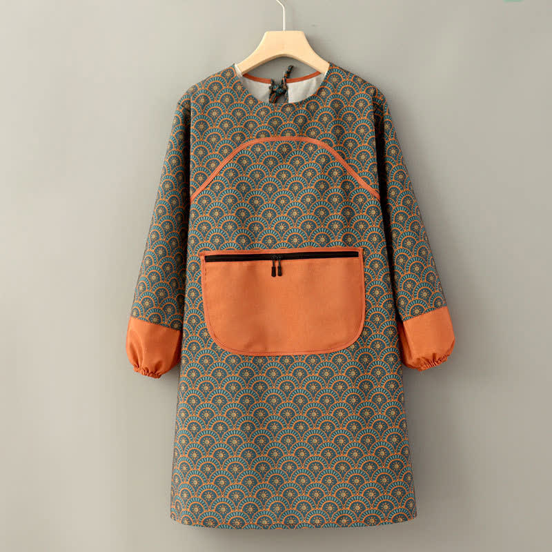 Vintage Long Sleeve Stain Resistant Canvas Kitchen Apron - A - Orange - image 1