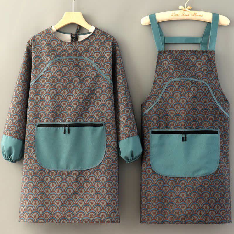 Vintage Long Sleeve Stain Resistant Canvas Kitchen Apron - Set(2PCS) - Blue - image 3