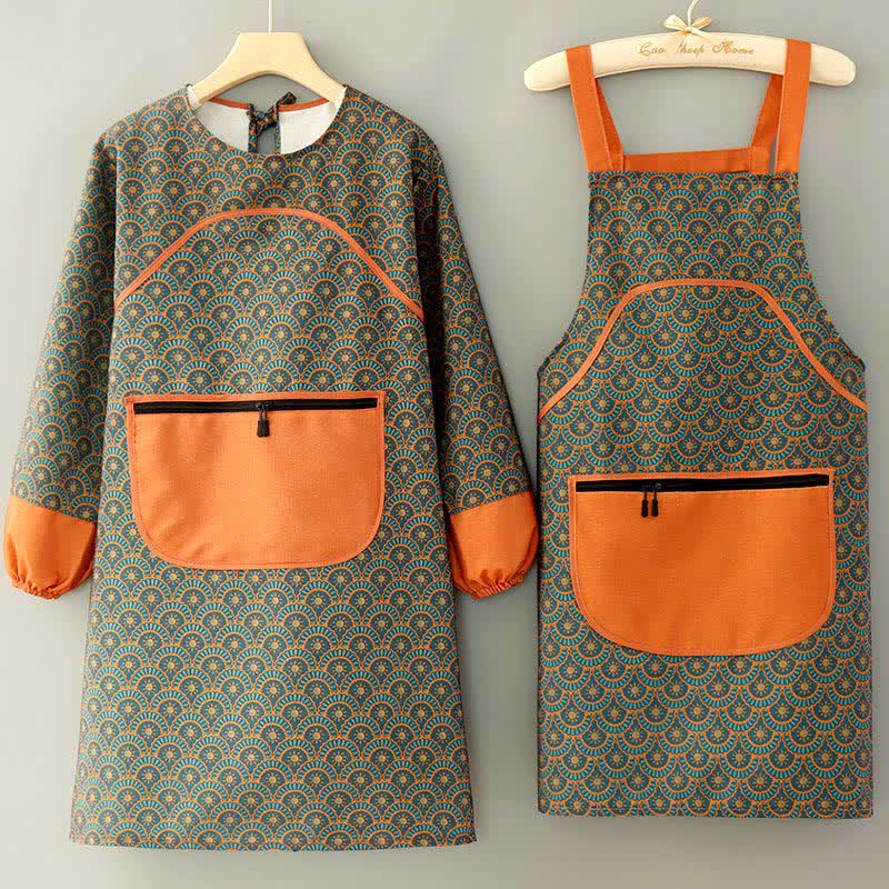 Vintage Long Sleeve Stain Resistant Canvas Kitchen Apron - Set(2PCS) - Orange - image 0