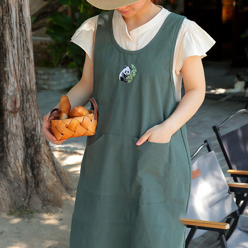 Thin Breathable Cotton Embroidered Flower Apron - Green - image 6