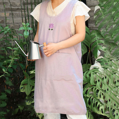Thin Breathable Cotton Embroidered Flower Apron - Purple - image 0
