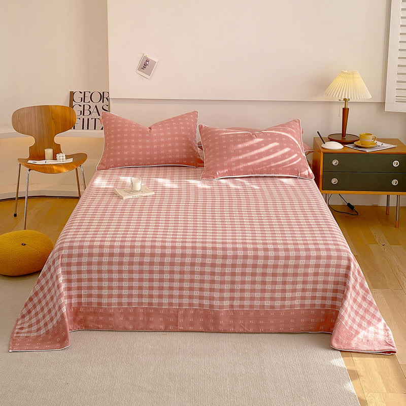 Reversible Cotton Gauze Plaid Coverlet - Pink - 2pcs Pillowcases - 19" x 29" - image 4
