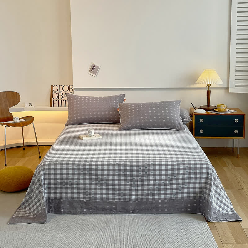 Reversible Cotton Gauze Plaid Coverlet - Gray - 2pcs Pillowcases - 19" x 29" - image 8