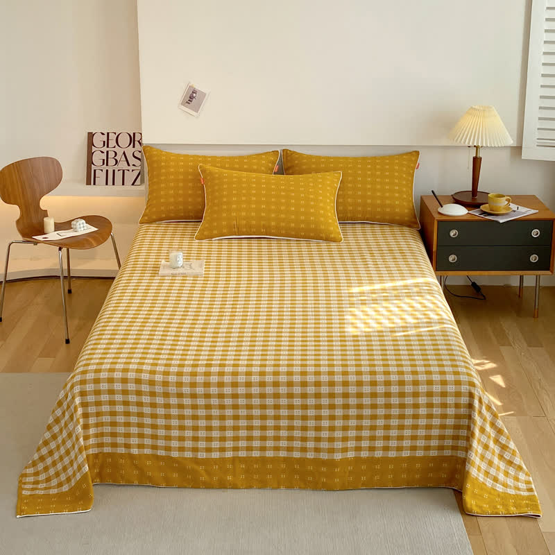 Reversible Cotton Gauze Plaid Coverlet - Yellow - 2pcs Pillowcases - 19" x 29" - image 0