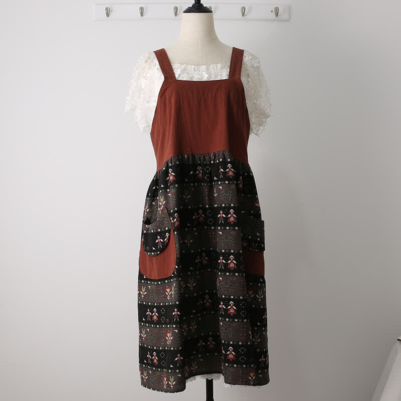 Vintage Pattern Home Kitchen Cotton Apron - Red - image 9