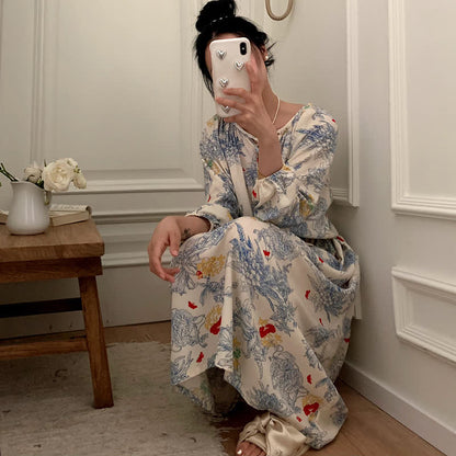 Pastoral Loose Satin Casual Nightdress - image 1