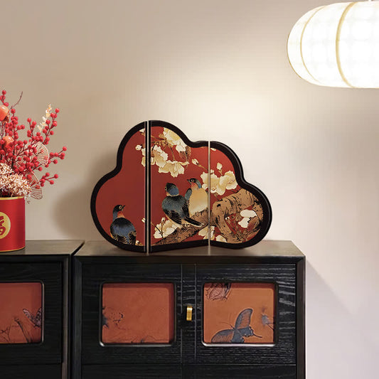 Cloud-shaped Floral Bird Foldable Screen Ornament - A - 2PCS - 16"W x 11"H - image 0