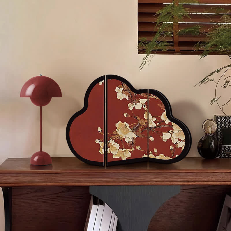 Cloud-shaped Floral Bird Foldable Screen Ornament - B - 2PCS - 16"W x 11"H - image 3