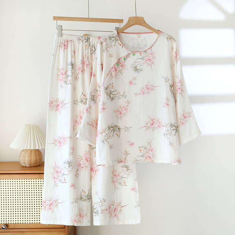 Elegant Cherry Blossom Branch Leaf Loungewear - Round-neck - XL - 1PC - image 13