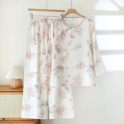 Elegant Cherry Blossom Branch Leaf Loungewear - Round-neck - XL - 1PC - image 13
