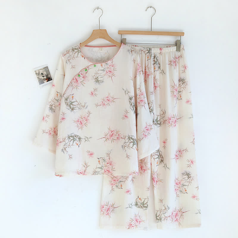 Elegant Cherry Blossom Branch Leaf Loungewear - image 14