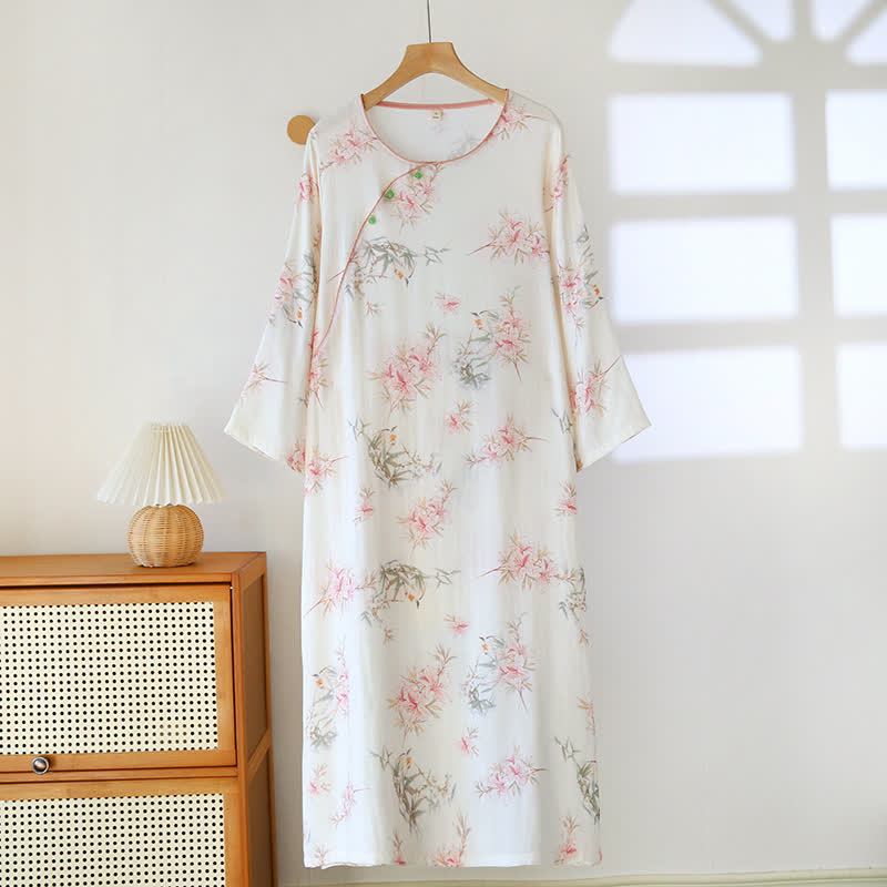 Elegant Cherry Blossom Branch Leaf Loungewear - Nightgown - XL - 1PC - image 19