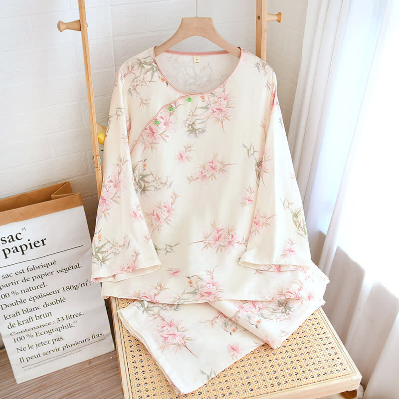 Elegant Cherry Blossom Branch Leaf Loungewear - image 15