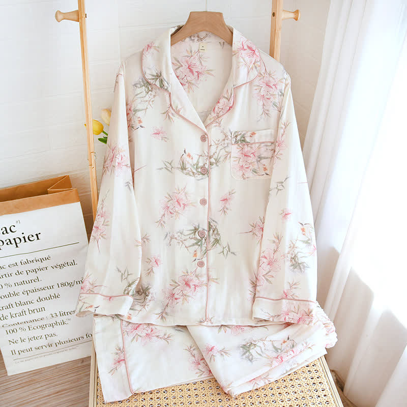 Elegant Cherry Blossom Branch Leaf Loungewear - image 5