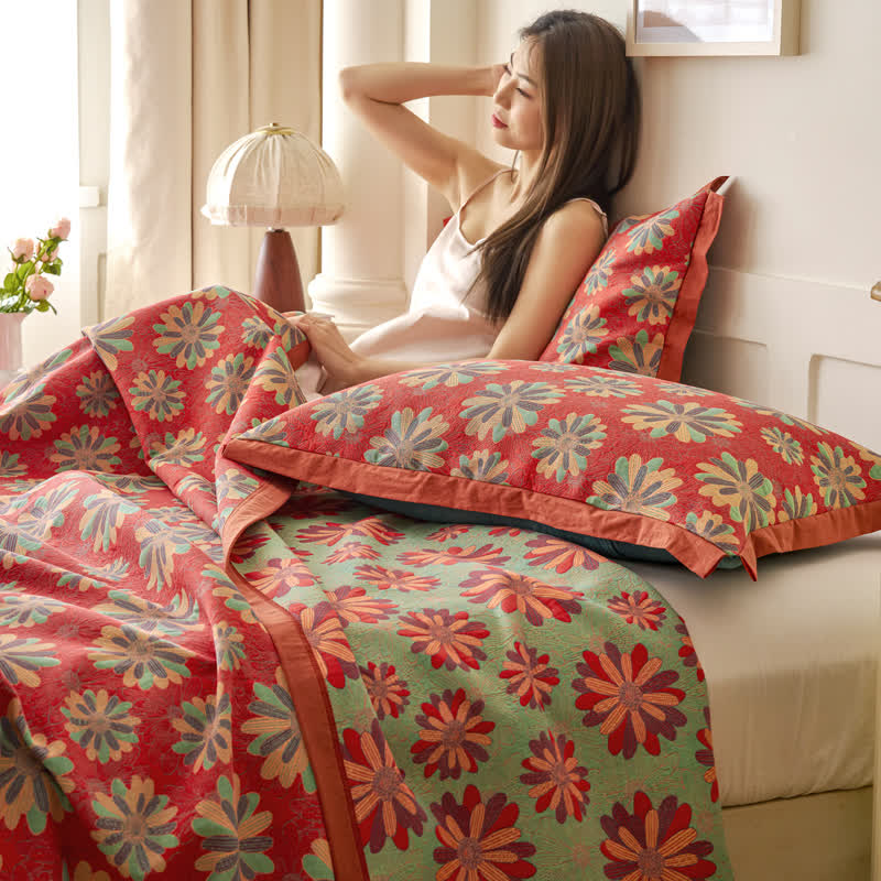 Floral Cotton Gauze Yarn-dyed Jacquard Blanket - image 5