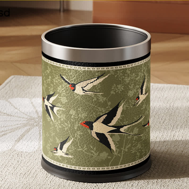 Rural Stainless Steel Leather Durable Trash Bin - A - Standard-Silver Circle - 9"W x 9"L x 13"H - image 5