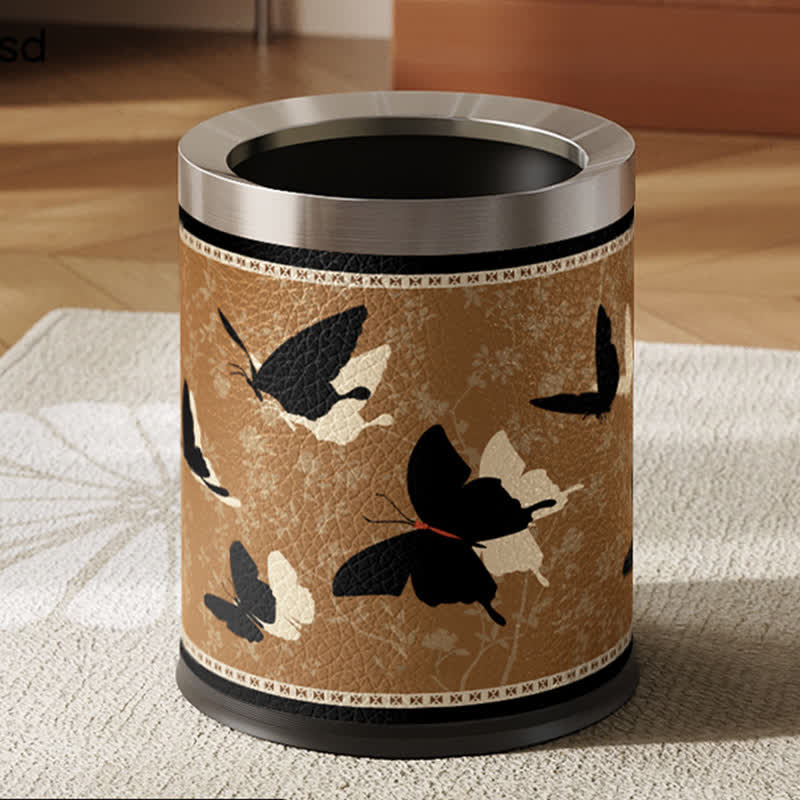 Rural Stainless Steel Leather Durable Trash Bin - B - Thickened-Silver Circle - 9"W x 9"L x 10"H - image 16