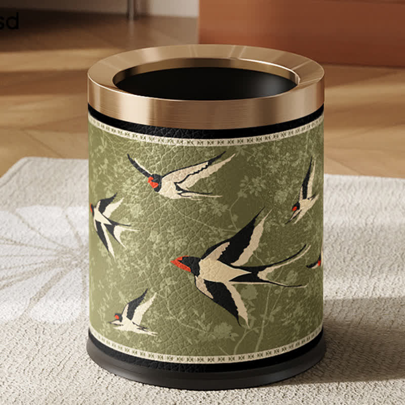 Rural Stainless Steel Leather Durable Trash Bin - A - Thickened-Yellow Circle - 9"W x 9"L x 10"H - image 2