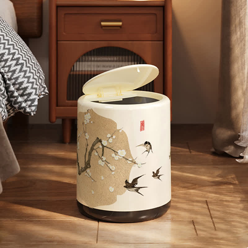 Floral Magpie Double Layer Trash Can - B - Press-to-open - 9"W x 9"L x 12"H - image 9