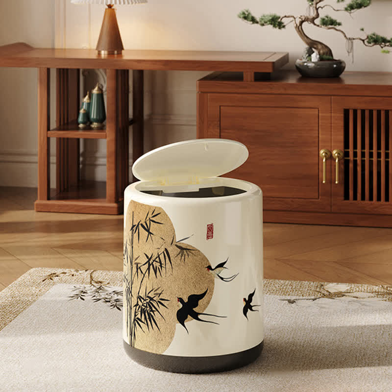 Floral Magpie Double Layer Trash Can - A - Press-to-open - 9"W x 9"L x 12"H - image 5